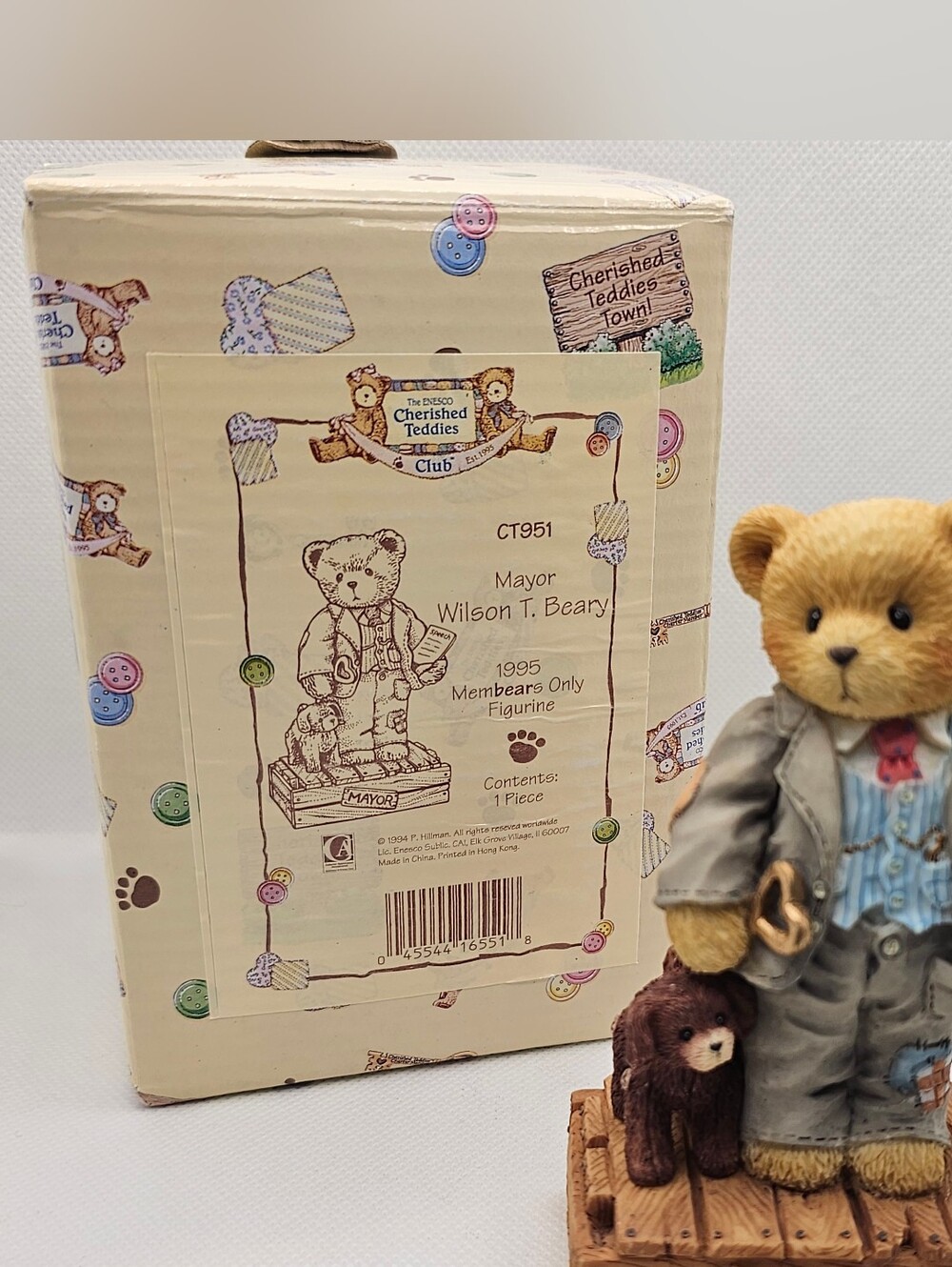 New  Cherished Teddies WILSON BEARY Member 4.5" Figurine MAYOR bear city rear